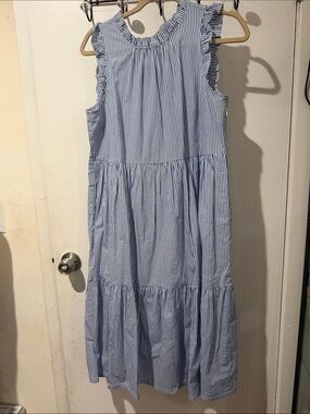 J. Crew Blue and White Striped Sleeveless Dress